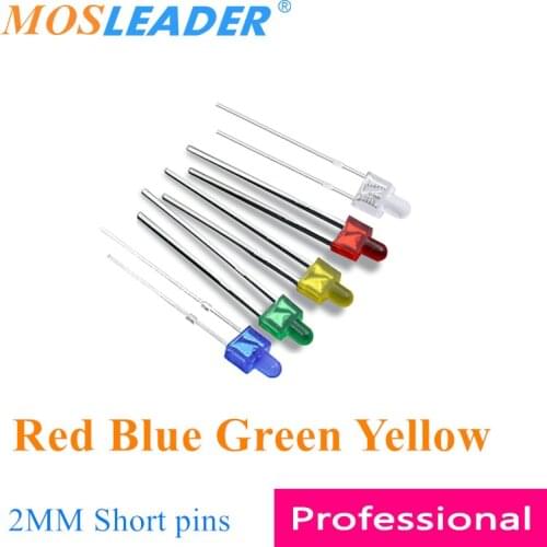 Mosleader 1000PCS DIP LED 2MM Red Blue Green Yellow Short pins F2 Small Nipple led Light emitting diodes Transparent Color turn
