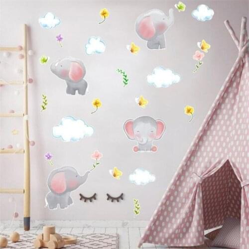 Cartoon Elephant Wall Stickers For Kids Room Graffiti Door Stickers Living Room Bedroom Wall Decoration Art Mural