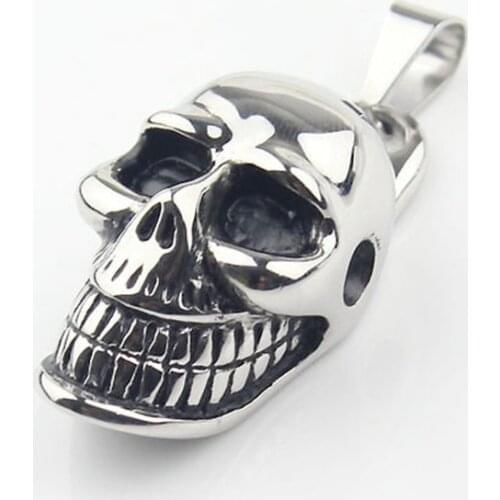 Silver color Mens 316L Stainless Steel Skull Biker Motorcycle Club Pendant