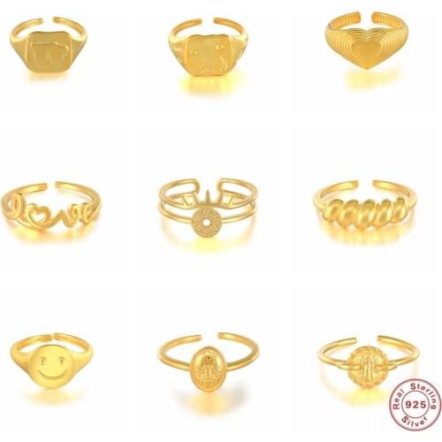 S925 Sterling Silver Wide Opening Ring Set European Punk Vintage Finger Rings For Women Laides Geometric Gothic Jewerly Gift