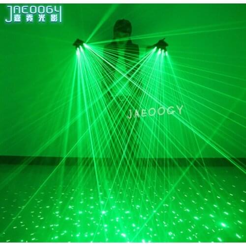 New 2 in 1 Multi-line Green Laser Gloves With 4pcs 532nm 80mW Laser LED Stage Gloves For LED luminous Costumes Show