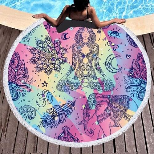 New Mandala Meditation 3D Printed Microfiber Beach Towel Hawaii Swimming Picnic Carpet Tassel Yoga Mat for Adults and Children