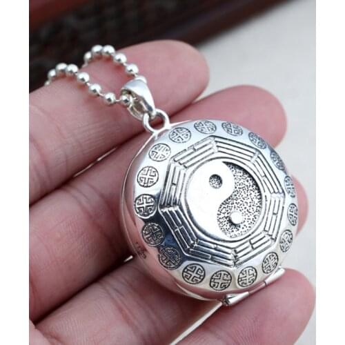 925 Sterling Silver trigram open Openable men women amulet pendant Charm Locket A4632