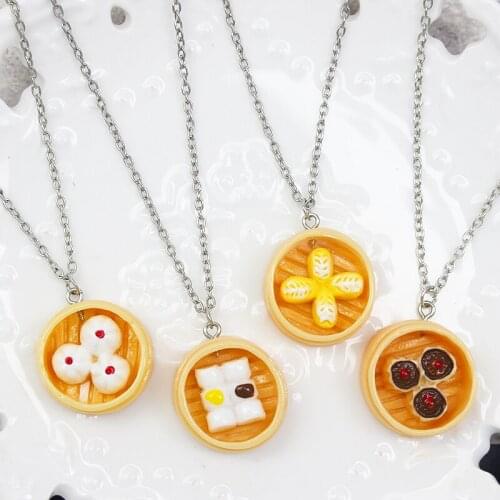 4 styles Chinese Steamed Cake Pendant Necklace Resin material Lovely food For the kids Jewelry accessories Fashion Necklace