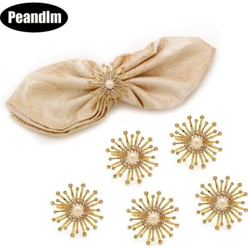 PEANDIM Gold Flower Napkin Ring Wedding Supplies Napkin Holder Hotel Party Napkin Rings Holders Buckle Desktop Decoration 12pcs