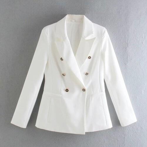 Za Women Fashion With Metal Buttons Blazers Coat Vintage Long Sleeve Back Vents Female Outerwear Chic Suit