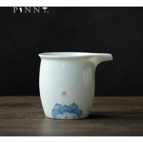 PINNY 220ML Hand Painted White Porcelain Fair Cups Hand Made Ceramic Chahai Chinese Kung Fu Tea Set Heat Resistant Tea Cups