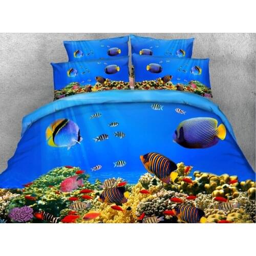 3D Fish Ocean Bedding set quilt duvet cover bed in a bag sheets bedspread linens Sea Animal Super King size queen full twin 4PCS