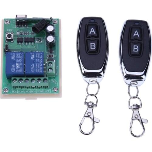 12V/24V 433Mhz 2 Channel Relay Wireless Remote Control Switch + 2pcs Two Keys Remote Controls for Garage Door Lighting Curtains