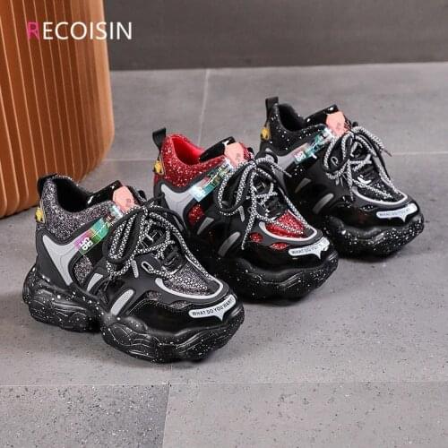 RECOISIN 2021 Fashion Women Shoes Comfortable Moccasins Lace-up Chunky Sneakers Casual Vulcanized Shoes Woman zapatillas mujer