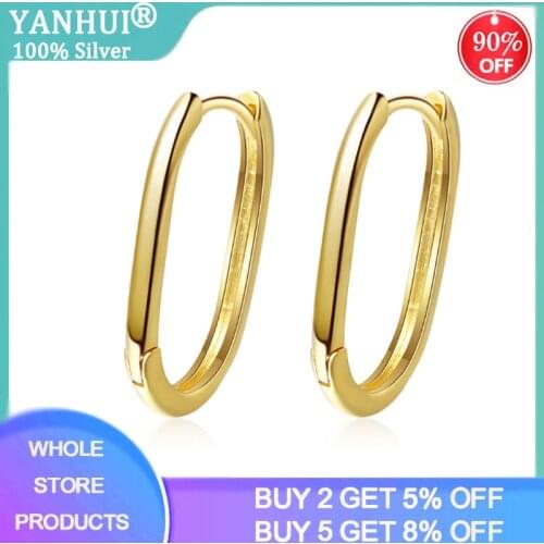 YANHUI Minimalist 925 Sterling Silver Stud Earrings Vintage Geometric Ellipse Handmade Earrings Party Accessories Jewelry Gift