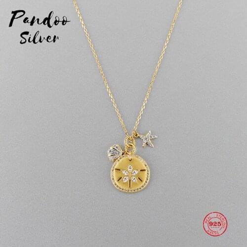 Fashion Charm Pure 925 Silver Original 1:1 Copy, Yellow Round Star Pattern Pendant Wild Necklace Female Luxury Jewelry Gifts