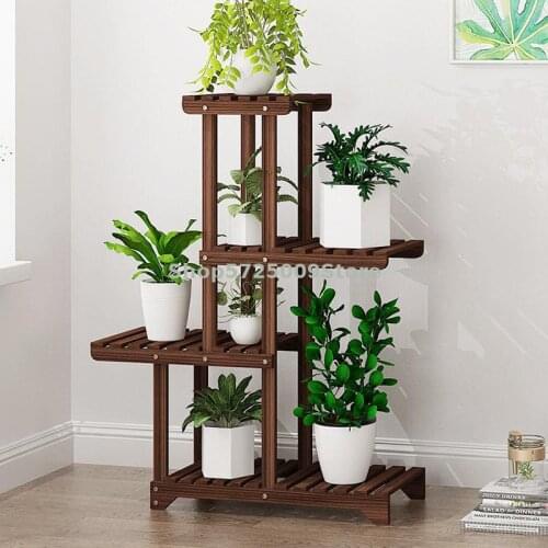 Flower shelf balcony garden flower pot rack modern simple solid wood multi-layer indoor living room rack green radish succulent