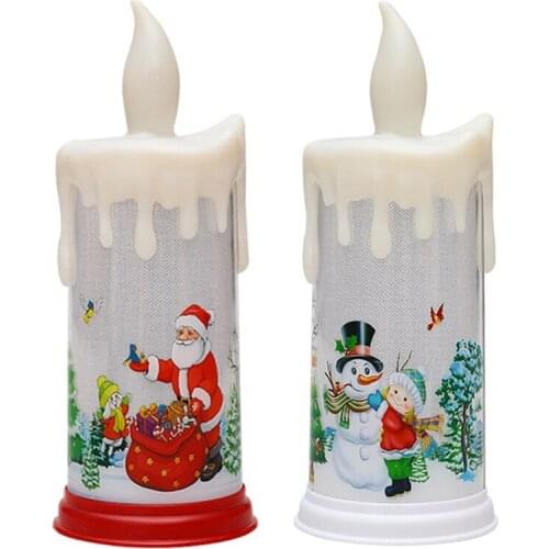Led Simulation Electronic Candle Light Without Battery Christmas Snowman Printing Party Decor Lights Christmas Gifts Home Decor