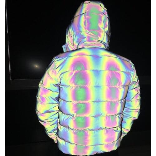 Men rainbow color reflective jacket winter coat parka women shiny colorful reflect light coats casual jackets casaco masculino