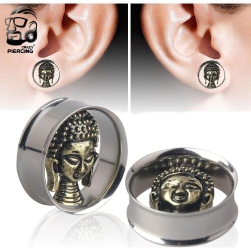 Buddah Face 316L Steel Ear Guage Ear Plugs and Tunnels Earrings Ear Expander Ear Gauges Plugs Piercing Body Piercing Jewelry
