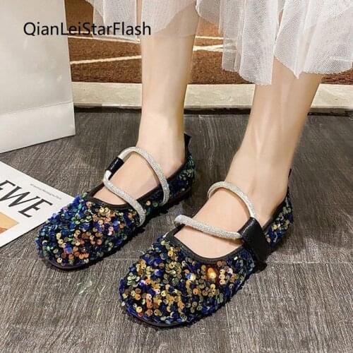 2021 Autumn New Fashion Women Flats Bling Slip on Flat Shoes Woman Glitter Girls Princess Shoes Mary Janes Shoes Boat Shoe