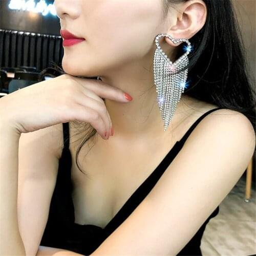 FYUAN Long Tassel Rhinestone Earrings for Women Bijoux Oversize Heart Crystal Dangle Earrings Party Jewelry Gifts