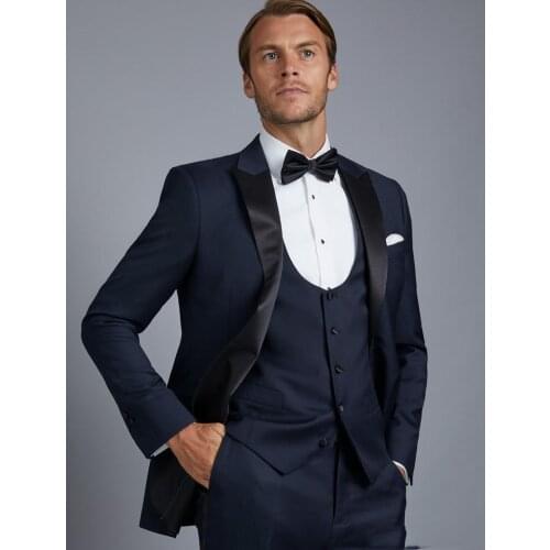 Summer Business Navy Blue 3 Piece Wedding Tuexdos Formal Prom Suit Party Blazer (Jacket+Pant+Vest) Chic Streetwear Custom Made