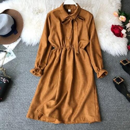 Womens spring autumn long sleeve bow collar Dress Female casual chic winter Dress TB1287