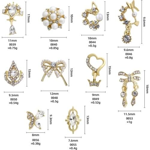 Pipatian 10Pcs Nail Pearl Sticker Butterfly Rhinestone Decoration Zircon Golden Metal Nail-Art Crafts Fashion Items for Girls