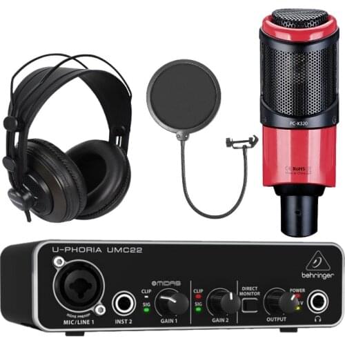 100% Original Studio Recording Kit Takstar PC-K320 Microphone With Samson SR850 Headphone BEHRINGER UMC22 Sound Card Set