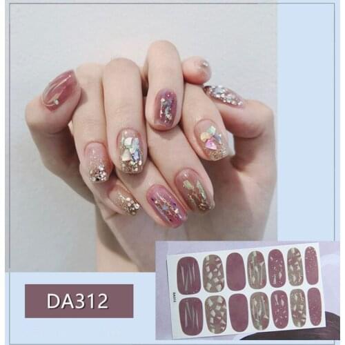 14tips Nail Art Stickers Colorful Adhesive Sticker DIY Manicure Shining Sequins Nail Polish Strips Wraps Accessories for Women