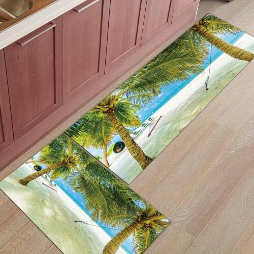 2pcs/set Coconut Palm Tree Sandy Beach Hawai Doormat Entrance Front Door Rug Bathroom Kitchen Living Room Carpet Floor Mat