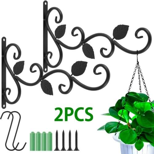 2PCS Metal Hanging Basket Plant Brackets Outdoor Plant Hook Garden Wall-Mounted Hanger Hook Lawn Flower Pots Wall Decoration