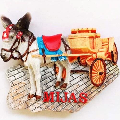 Spain Mijas Donkey Cart 3D Fridge Magnets World Tourism Souvenirs Refrigerator Magnetic Sticker Home Decoration