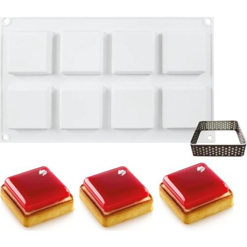 8 Holes Silicone Mold Kit Tarte Ring Square Molds Cake Decorating Tools For Baking Truffle Chocolates Dessert Mould