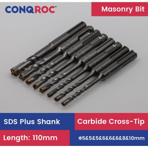 8 Pieces 110mm SDS Plus Shank Masonry Drill Bits Set Multi-Point Carbide-Tipped 5mm & 5mm & 5mm & 6mm & 6mm & 6mm & 8mm & 10mm