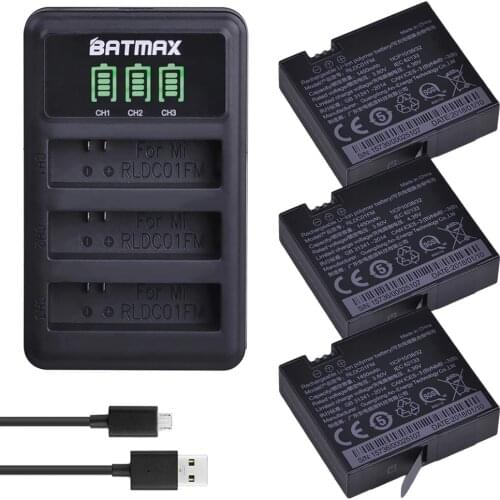 Batmax 3pcs 1450mAh Original Mijia Battery+LED 3Slots USB Charger for Xiaomi mijia Mini Sports Action Cameras