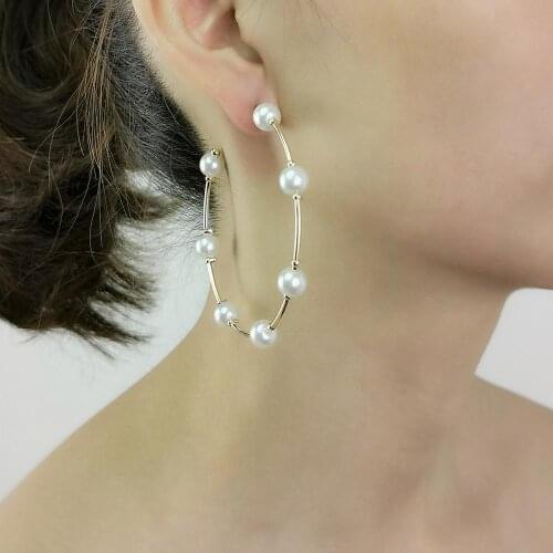 MANILAI Imitation Pearl Big Hoop Earrings For Women Alloy Statement Earrings Brincos 2020 Large Jewelry Wholesale