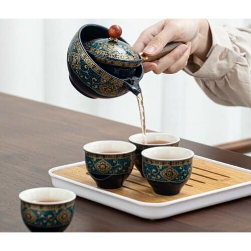 Household ceramic reversible tea maker single pot ceramic anti-scalding teapot travel portable tea set teapot and cup set