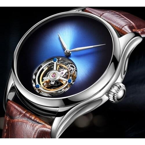 Aesop Tourbillon Mechanical Mens Watch Silver 316L Stainless Steel Case Sapphire Glass Waterproof Watch Clock Relogio Masculino