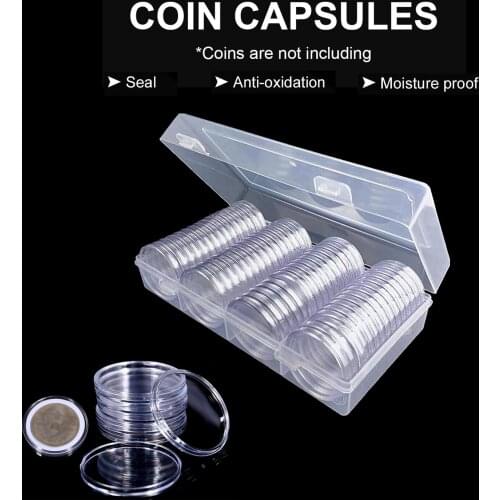 Coin Case 60 Pieces 40 mm Silver Eagles Coin Capsules Coin Holder Storage Container with Storage Organizer Box