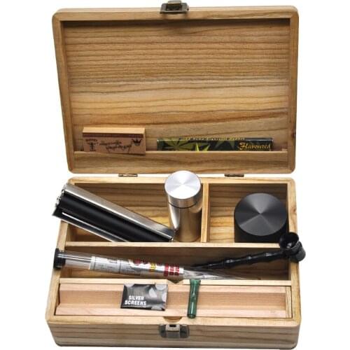Tobacco Rolling Wooden Storage Box Kit Tobacco Bag Set Tobacco Rolling Herb Grinder Storage Cigarette Pipes Container Accessori