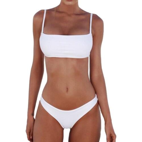 70% Dropshipping!Solid Color Sexy Women Strap Top Padded Bra High Waist Panties Bikini Swimwear Set for 2021 Summer