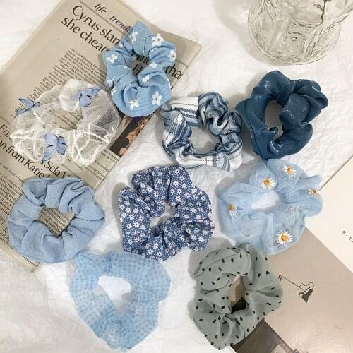 Elegant Velvet Scrunchies Set Elastic Blue Hair Bands Dot Scrunchie Fashion Headband Women Girl Ponytail Holder Hair Accessories