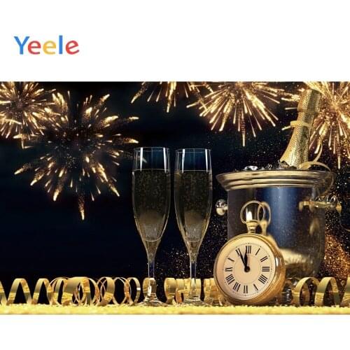 Happy New Year Party Gold Ribbons Beer Glasses Festivals Fireworks Poster Photographic Backgrounds Photo Backdrops Photocall