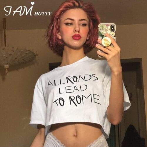 Harajuku Letter Printed Top T-shirt Women Vintage White Short Sleeve Frill Casual Basic Tee Summer Aesthetic Clothing Iamhotty