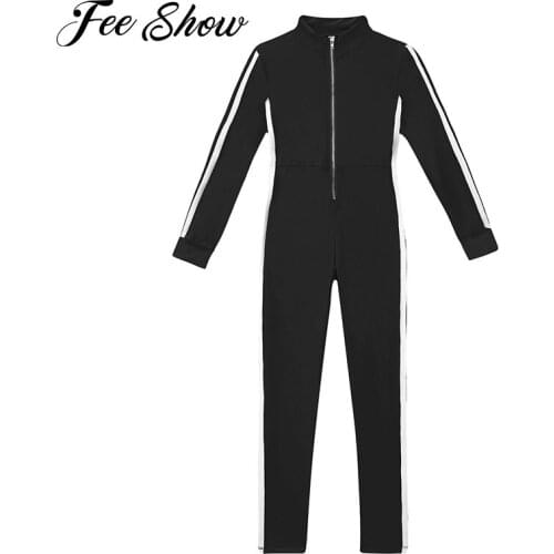 New Kids Jumpsuit Girls Running Sport Catsuit Front Zipper High Waist Pants Tights Jumpsuit Sports Bodysuit Gymnastics Dancewear