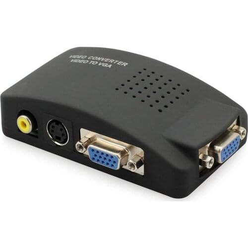 Video to VGA Converter with S-Video AV VGA In VGA Out Switch Mini Box for PC Laptop LCD TV Monitor CCTV Camera DVD Player