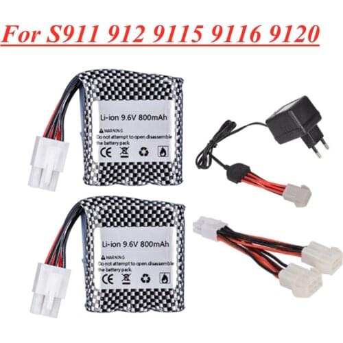 9.6V 800mAh li-ion Battery for S911 912 9115 9116 9120 RC Car Monster Truck Parts 9.6 v 16500 15C Battery Charger Set