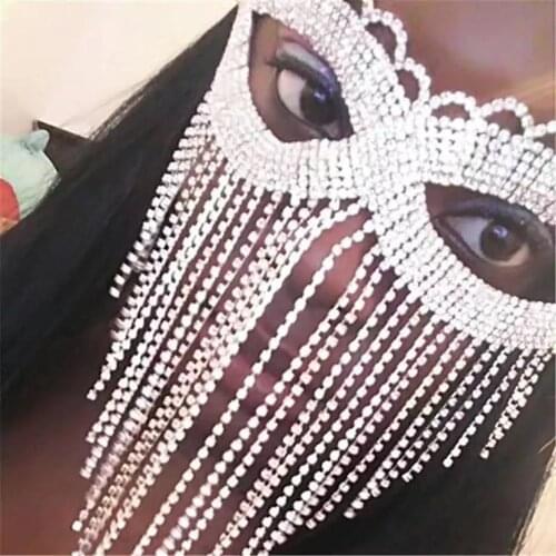Sexy Rhinestone tassel mask eye mask belly dance womens luxury jewelry shiny crystal mask fashion dance facial accessories