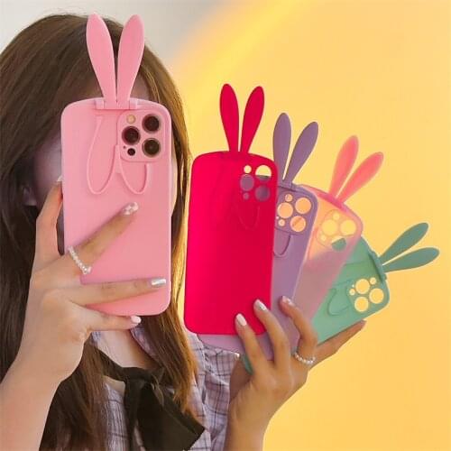 Retro kawaii Rabbit ear Bracket Sweet Japanese Phone Case For iPhone 12 11 Pro Max Xs Max XR Xs 7 8 Plus X 7Plus case Cute Cover