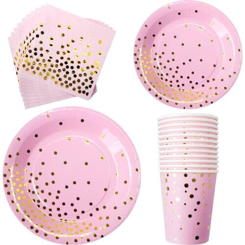 Blue Pink Dot Party Disposable Tableware Set Paper Plate Cup Napkin for Wedding Birthday Party Decor Baby Shower Supplies