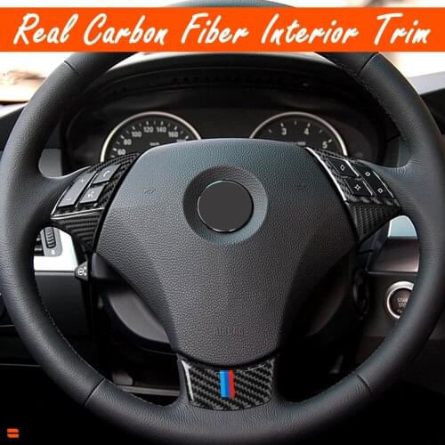 For BMW 5 Series E60 2004-2010 520li 523li 525li E70 2008-2013 X5 Carbon Fiber Car Steering Wheel Accent Stickers Frame Cover
