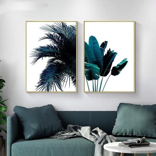 Abstract Blue Banana Palm Leaf Plant Wall Poster, Canvas Painting, Nordic Style Home Decor, Hanging Painting (Unframed)